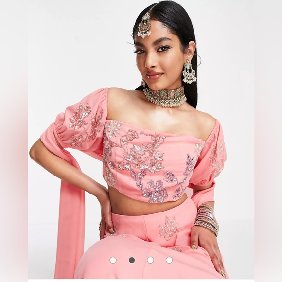 Lehenga crop top & maxi skirt plus scarf! Size 2 in pink! - Picture 3 of 8